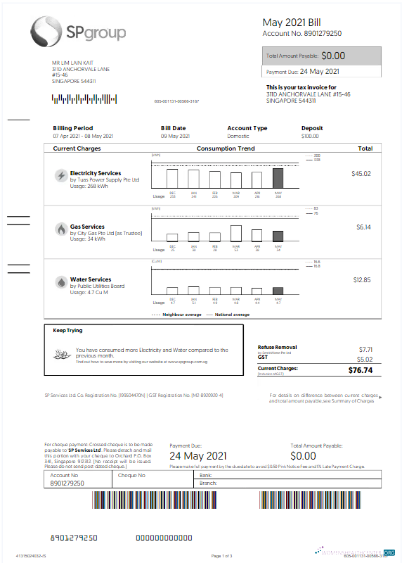 download download SINGAPORE SP GROUP utility bill Word and PDF template PDF template PDF template